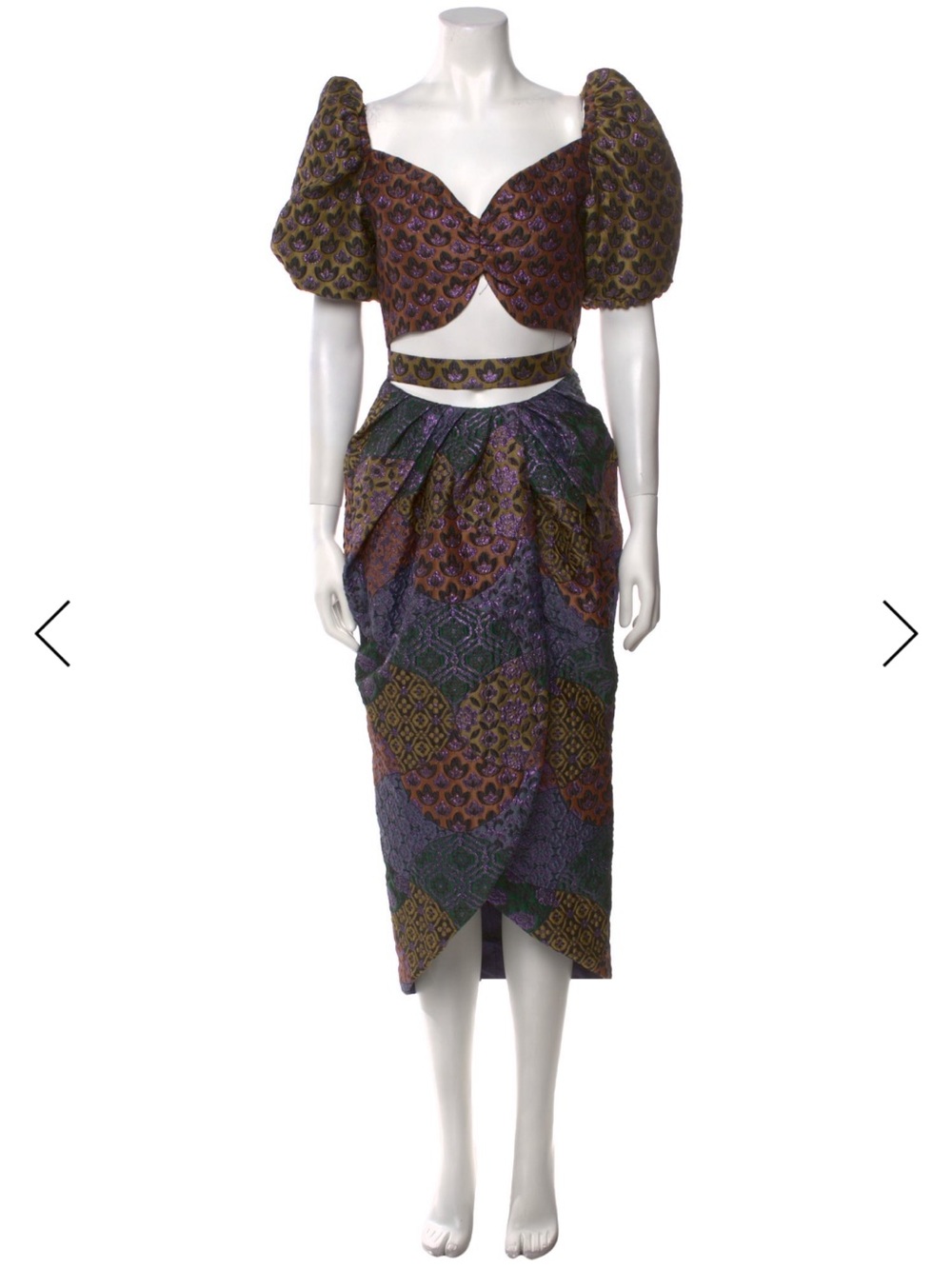 Autumn Adeigbo Purple and Olive Patterned Midi Dress